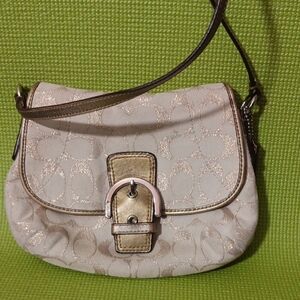 Coach Beige and Gold Signature Shoulder Bag